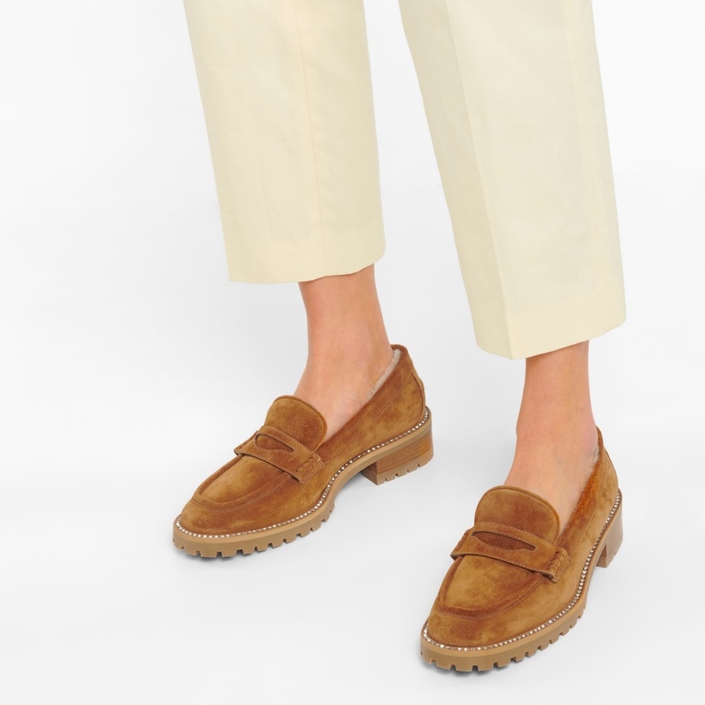 Jimmy Choo Deanna Shearling-Lined Suede Loafers Size EU 40/ US 9
